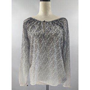 Sanctuary Blouse Top Grey White Lace Print XS Long Sleeve Sheer Fade Dip Dye